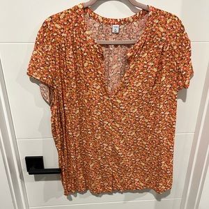 Floral button down short sleeve  work shirt